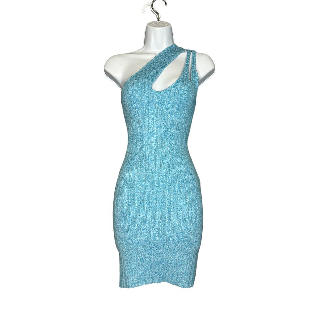 NBD Blue One Shoulder Mini Dress SMALL Knit Bodycon Cut Out Revolve $188 NEW - Picture 5 of 8